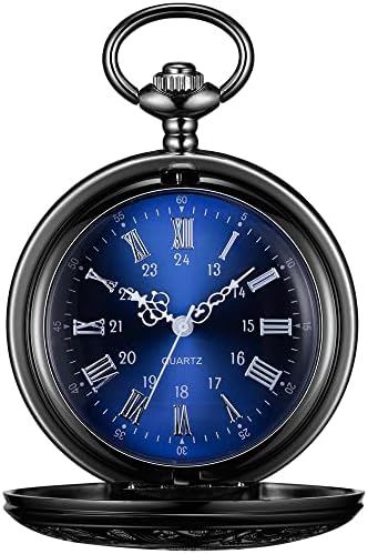 BOSHIYA Quartz Pocket Watch with Chain Mens Vintage Steampunk Pocket Watch/Roman Numerals/Hollowed Out Watch Cover/Gift Box