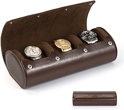 Watch Roll Travel Case: 3 Slot Watch Box Organizer for Men - Watch Storage and Display Case - Watch accessory Fits All Wrist Watches & Smart Watches Up to 50mm (Dark Brown)