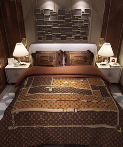 High-end copy louis vuitton home brown bedding set