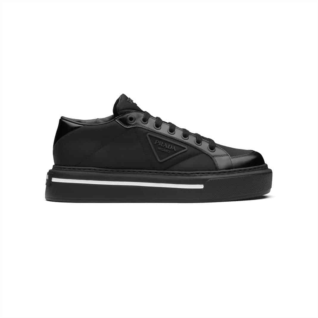 PRADA MACRO RE-NYLON AND BRUSHED LEATHER SNEAKERS – PD023
